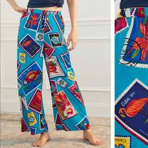 NWT Anthropologie Tropical Postcard Stamp Wide Leg Pants